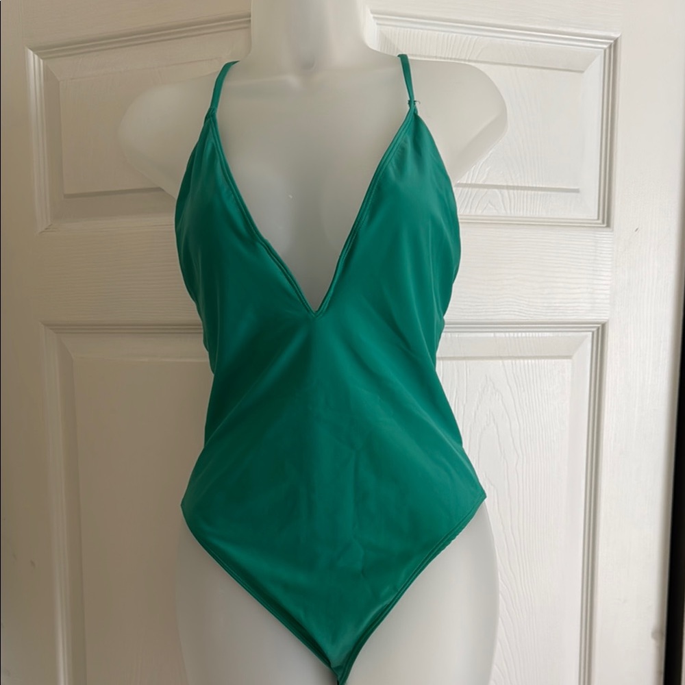 Green Plunge Neck Swimsuit